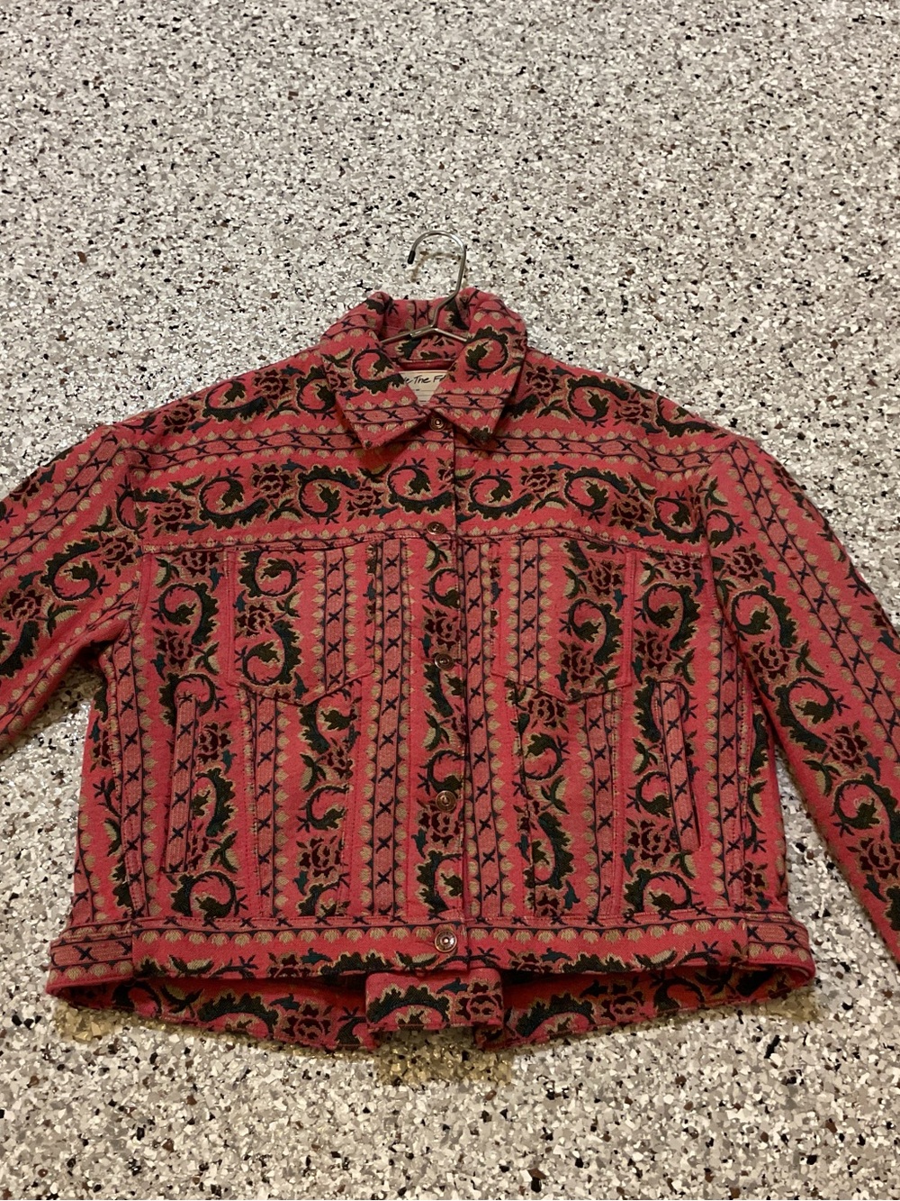 Free People “We The Free” Pink Floral Tapestry Bomber Jacket size S